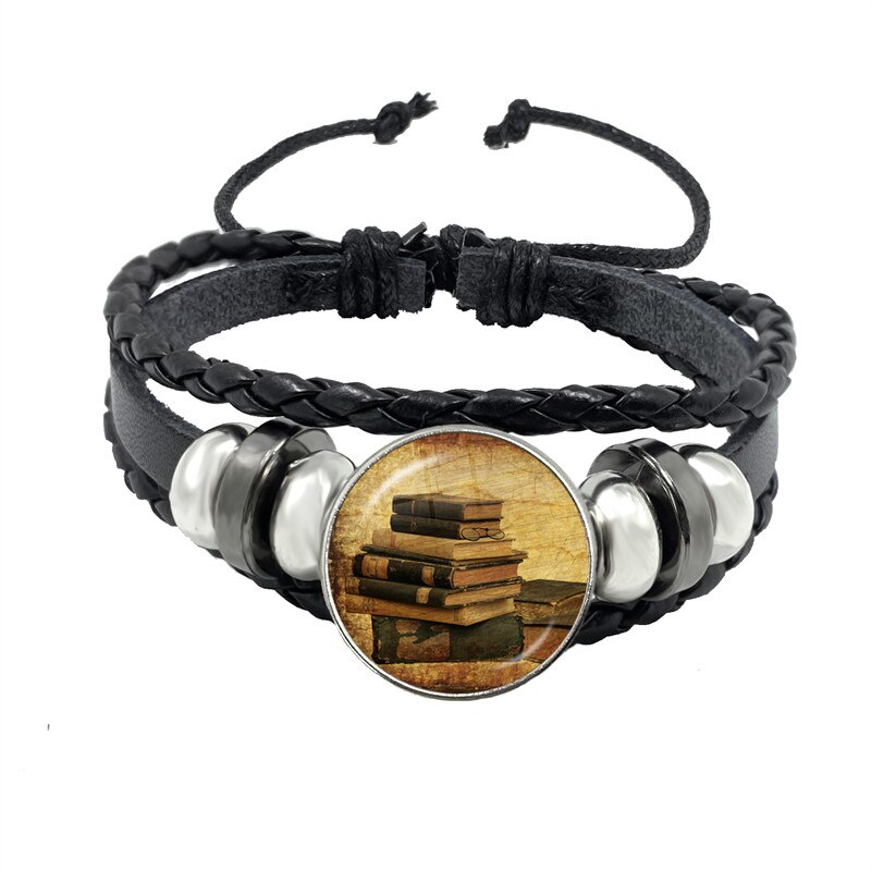 Pulsera de cuero para hombres y mujeres, brazalete de , accesorios de joyería, de escritor, Biblioteca de libros, profesor y estudiante: 9