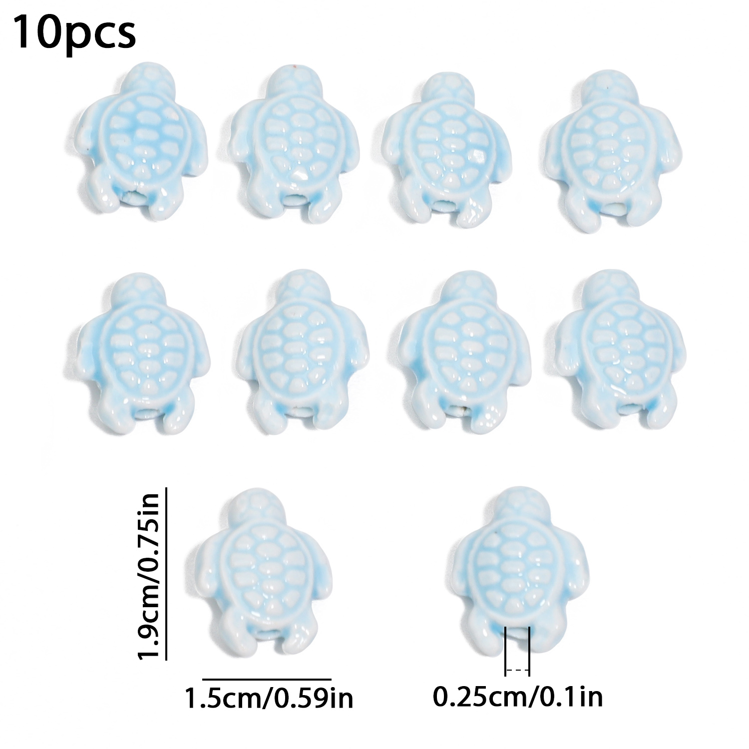 10 Uds. De cuentas coloridas mezcladas de tortuga marina, cuentas espaciadoras de cerámica esmaltadas florales, joyería para hacer DIY, collar, pendiente, pulsera, 19x15mm: Azul