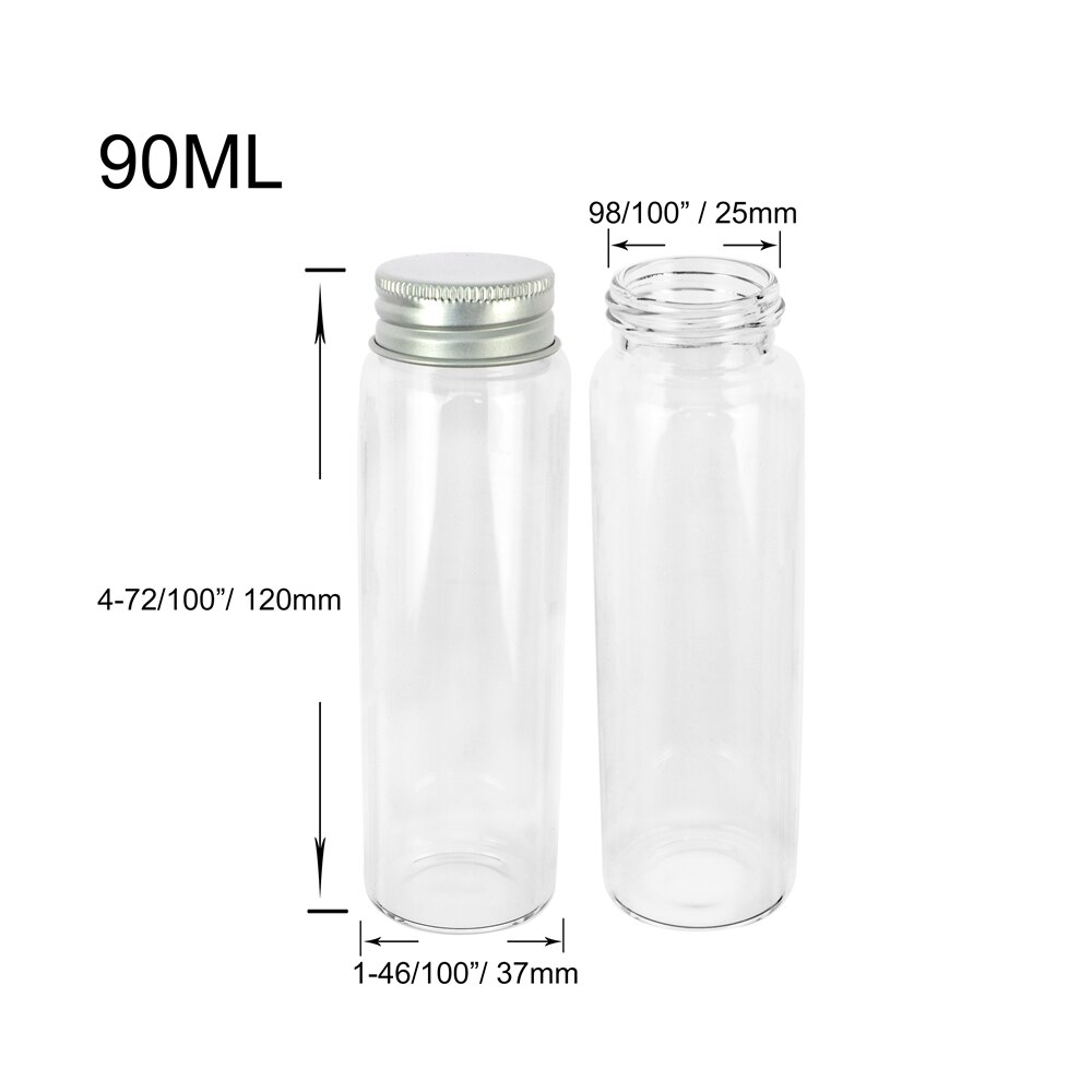 6Pc 25Ml 30Ml 40Ml 50Ml 60Ml 70Ml 80Ml 90Ml Mini Glas clear Fles Met Zilveren Schroef Aluminium Cap Voedsel Container Potten Flesjes: 90ml