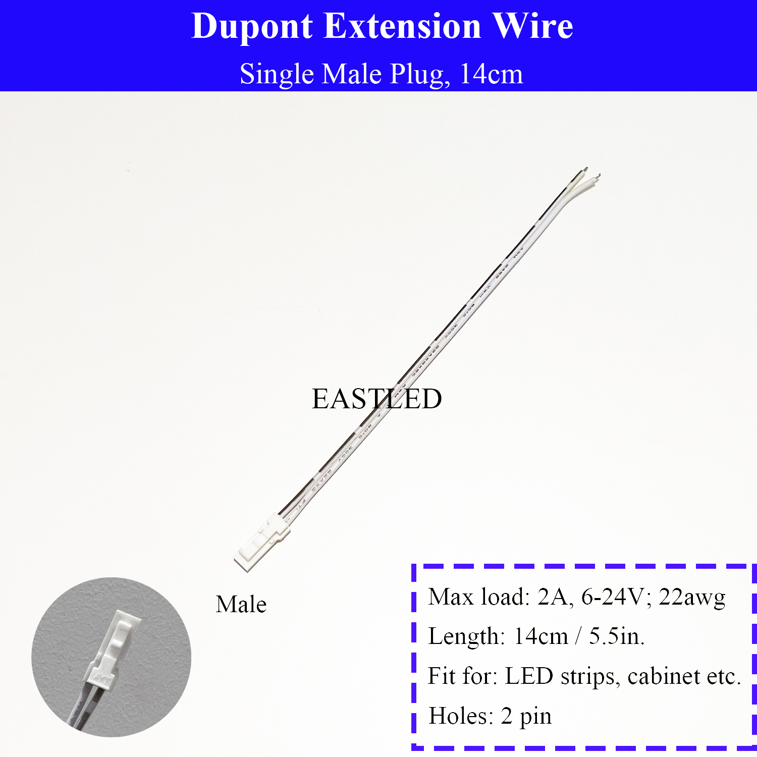 Cable de extensión de luz para armario de cocina, Cable Dupont de 14cm, 30cm y 60cm, enchufe macho a hembra de 2 pines, conectores de luz LED, línea de doble extremo: Plata