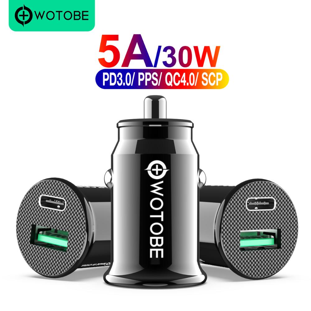Wotobe 30W Autolader PD3.0 Pps Quick Charge 4 + QC4.0 QC3.0 Scp 5A Type C Snelle Auto Usb oplader Voor Iphone Xiaomi Mobiele Telefoon