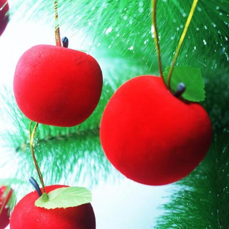 Juletræsdekorationer flockende røde æble ornamenter 6 stykker julepynt til hjem år stil fest