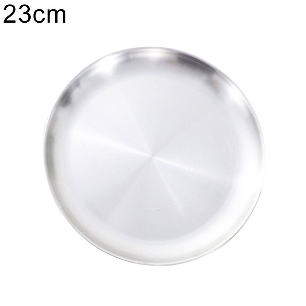 Stainless Steel Matte Round Dining Plate Tableware Dessert Pizza Dish Fruit Tray: 23cm