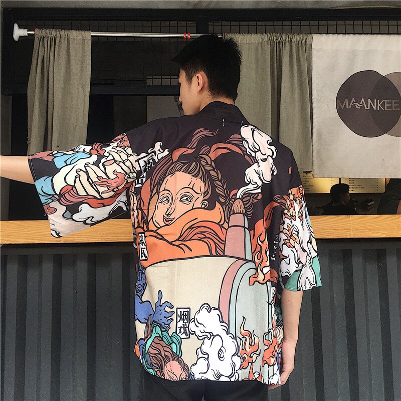 Estilo japonês homem ukiyo-e haori quimono tradicional harajuku japão feminino protetor solar xale samurai traje lazer yukata cadigan: Color 1
