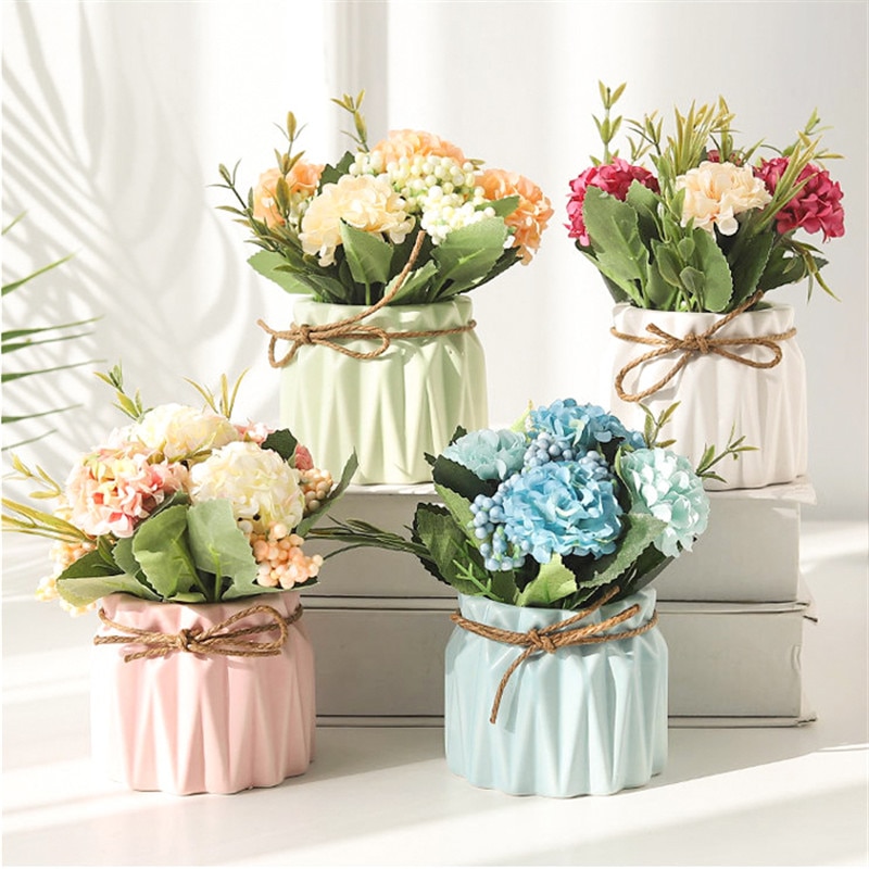 European Ceramic Vase with Artificial Flowers Minimalist Office Desktop Indoor Green Plants Pot Home Garden Decoration Vases
