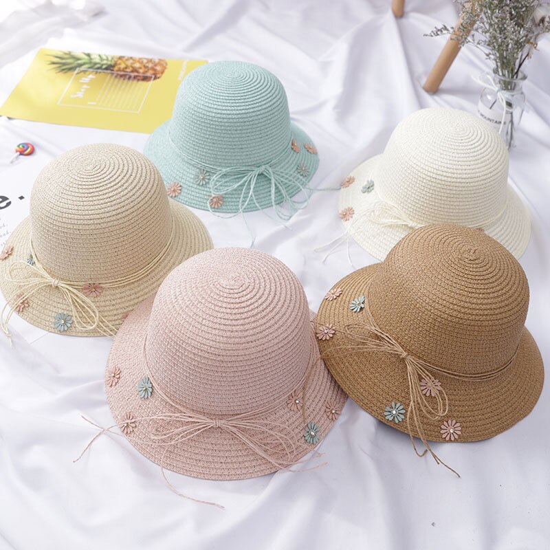 Cute Girls Beach Bucket Breathable Cap Straw Sun Hat+Shoulder Handbag Bag Set