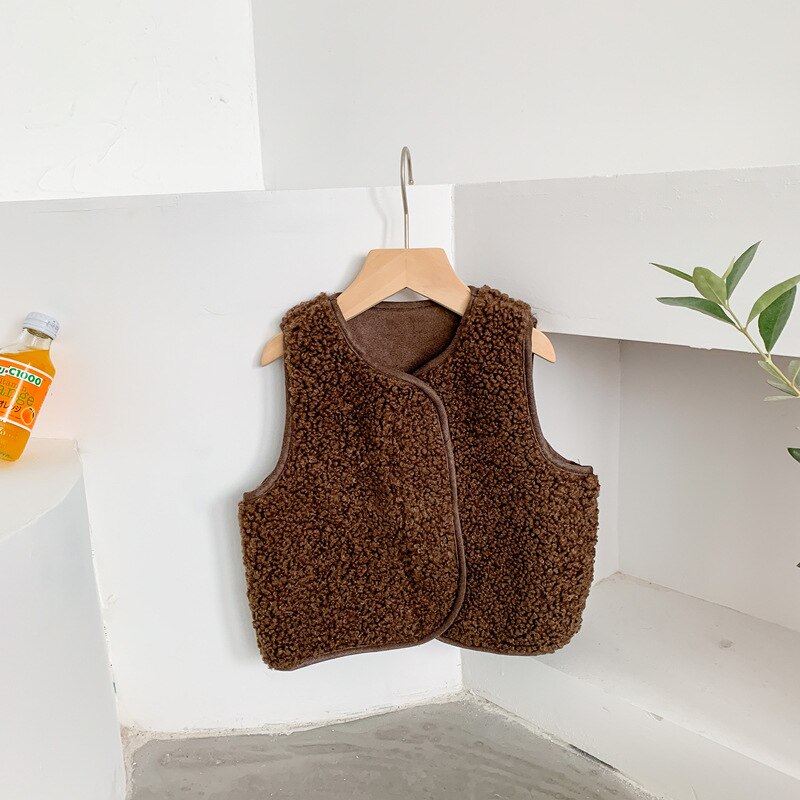 Herfstmeisjes warme fleece vest kinderen snoepkleurige vesten kindervest: Bruin / 3t