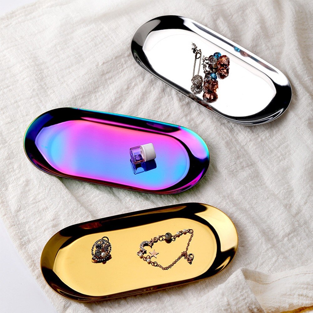 Stainless Steel Gold Storage Tray Fruit Snacks Jewelry Display Plate Kitchen Organizer Tools Metal Dessert Plate Home Storage
