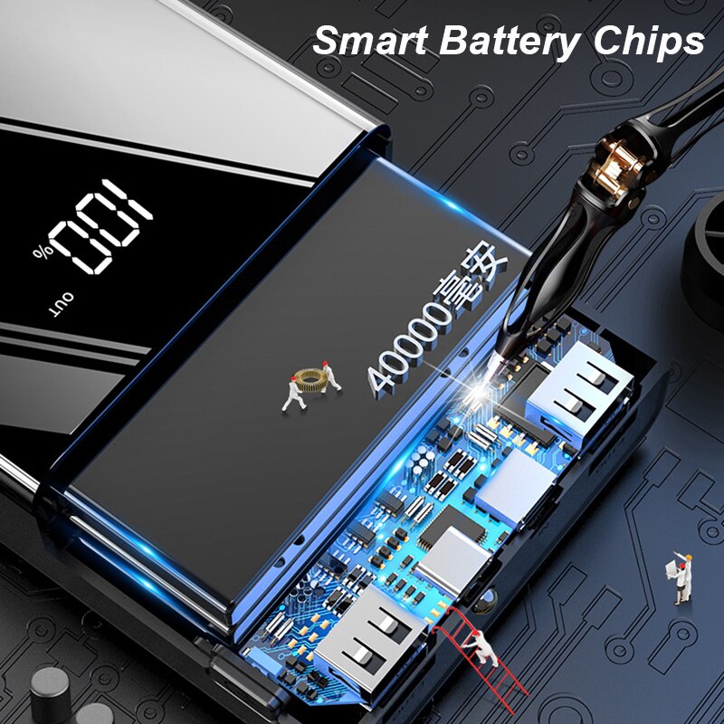 Batería Externa de 40000mAh con pantalla LED, PowerBank 2.1A DE CARGA RÁPIDA, cargador de teléfono con 4 salidas USB