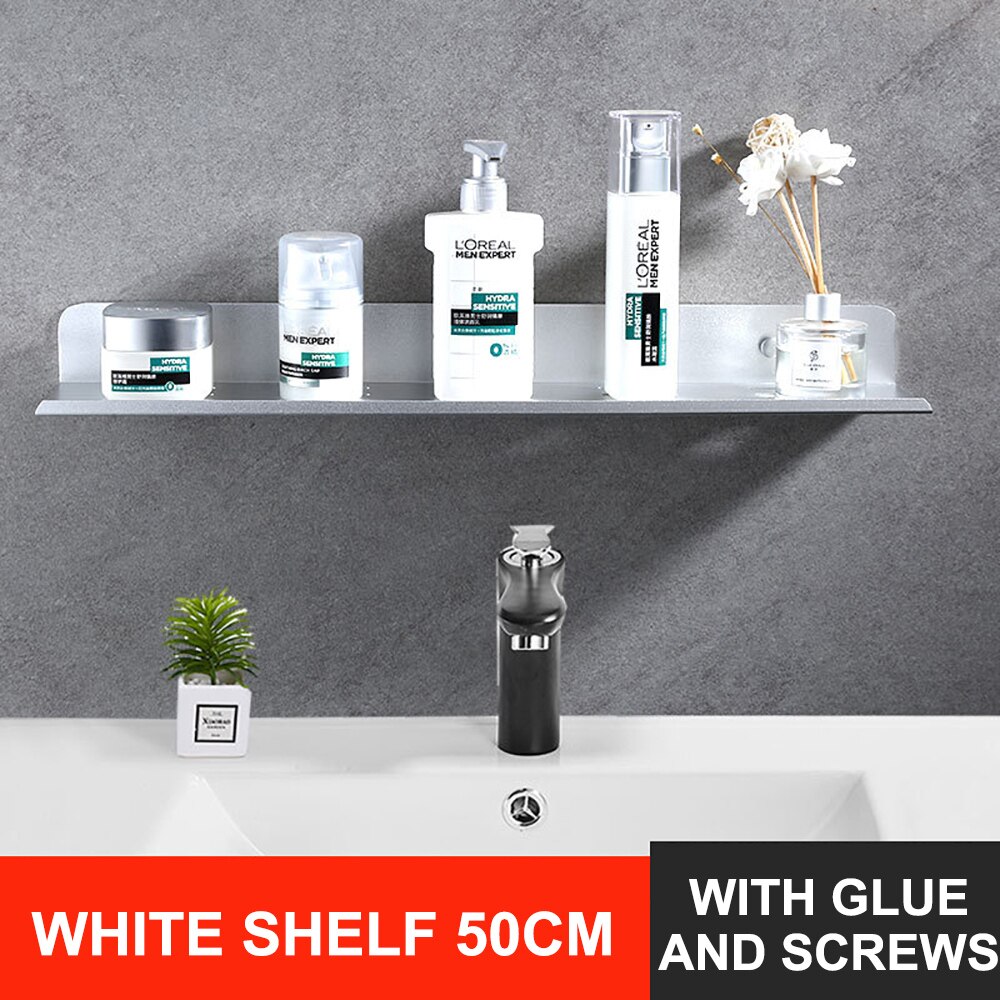 Wall Mounted Bathroom Shelf Shower Bathing Storage Holder Rack Kitchen Organizer shampoo Shower Caddy Rack Bathroom Shelves: 50cm Silver