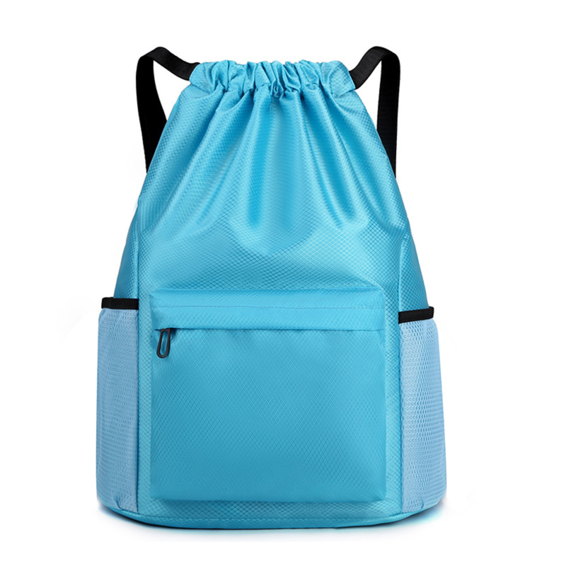 Men/Women Drawstring Pocket Backpack Nylon Waterproof Backpack Large Capacity Drawstring Travel Bag Fitness Sports Bag: 16 inches / Brown