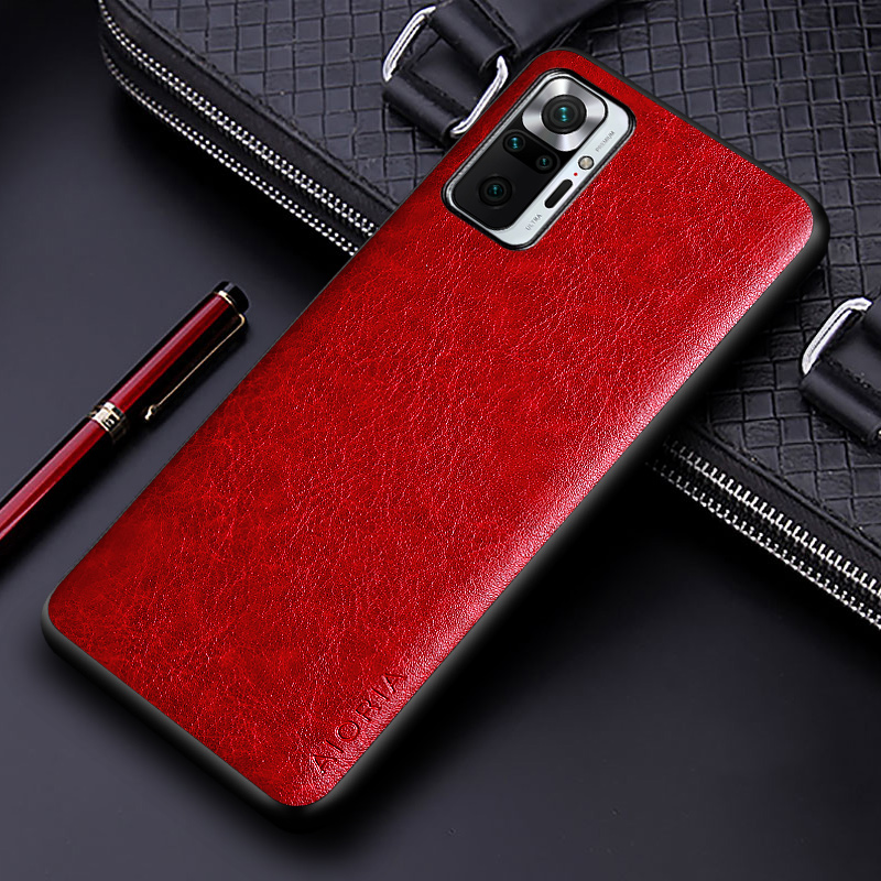 Custodia in pelle di lusso per Xiaomi Redmi Note 10 Pro Max 10S 10 Lite 5G Cover di design business in tinta unita per custodia Redmi Note 10s: ABS / Rosso