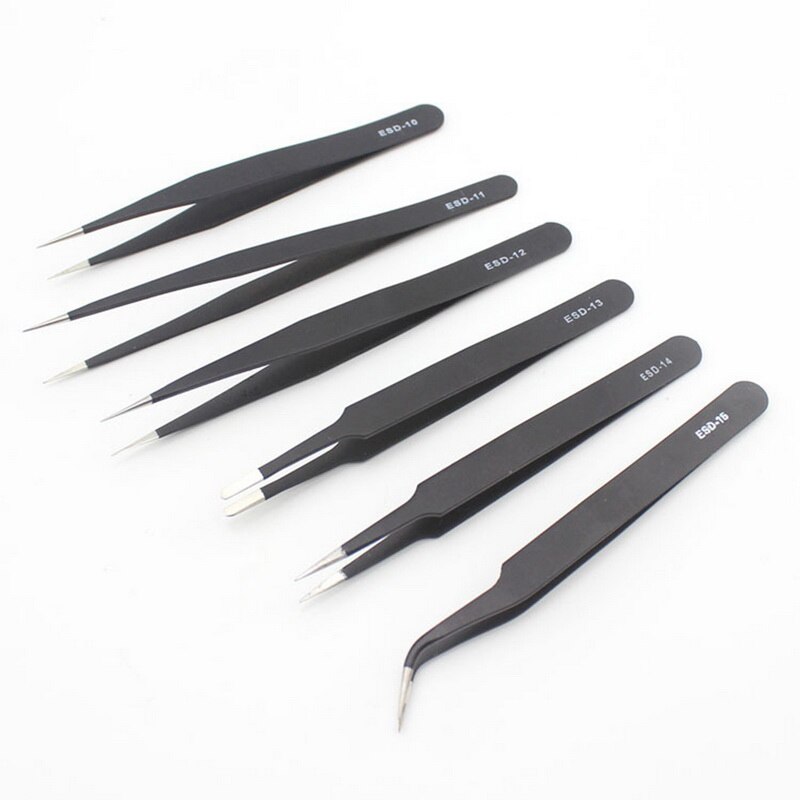 Urijk 6/10Pcs Tweezers Tools Kit ESD Precision Antistatic Tip Curved Straight Stainless Steel Tweezers Nipper Repair Tool