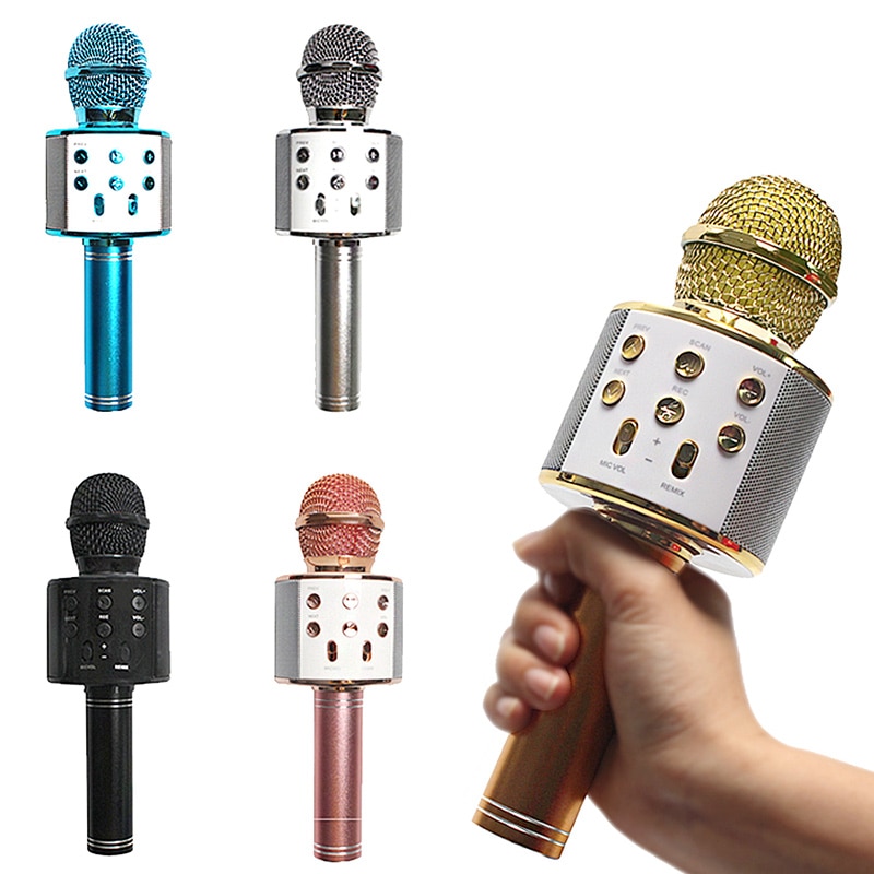 WS-858 Bluetooth Wireless Microphone Handheld Karaoke Mic USB Mini Home KTV For Music Playing Singing Speaker Player