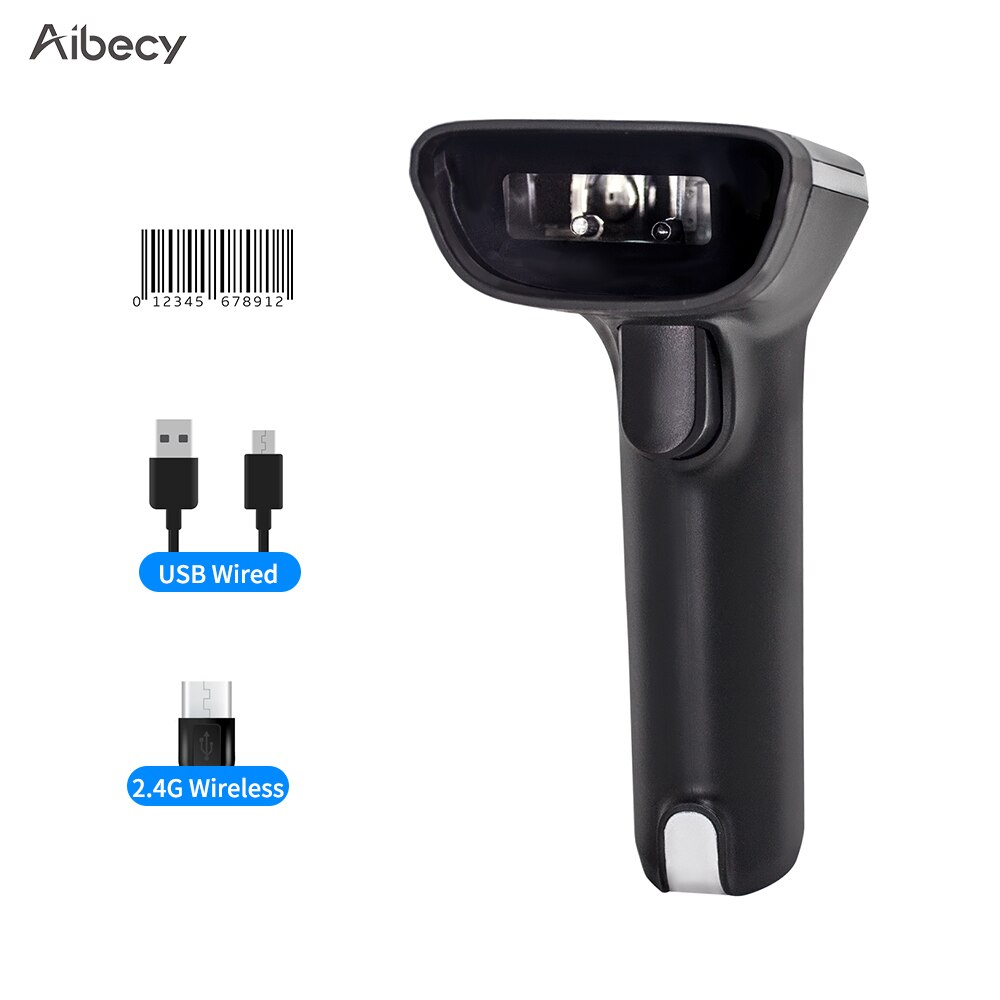 Aibecy Handheld 1D/2D/QR Barcode Scanner 2.4G Wireless BT USB Wired Bar Code Reader Support Two-Way Manual/Auto Scanning: 2.4G-1D