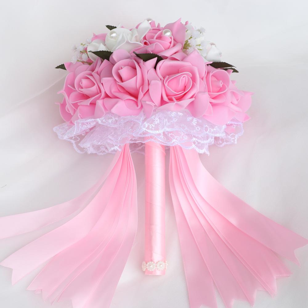 Ramo de novia Artificial Simple de 9 colores para dama de honor con flores de espuma PE ramo de rosas de boda hecho a mano decoración de FW007B