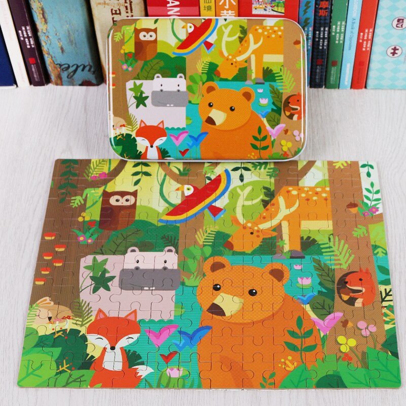 120 Pieces Wooden Puzzle Kids Toy Cartoon Animal Wood Jigsaw Puzzle Child Early Educational Learning Toys for Christmas: Coffee