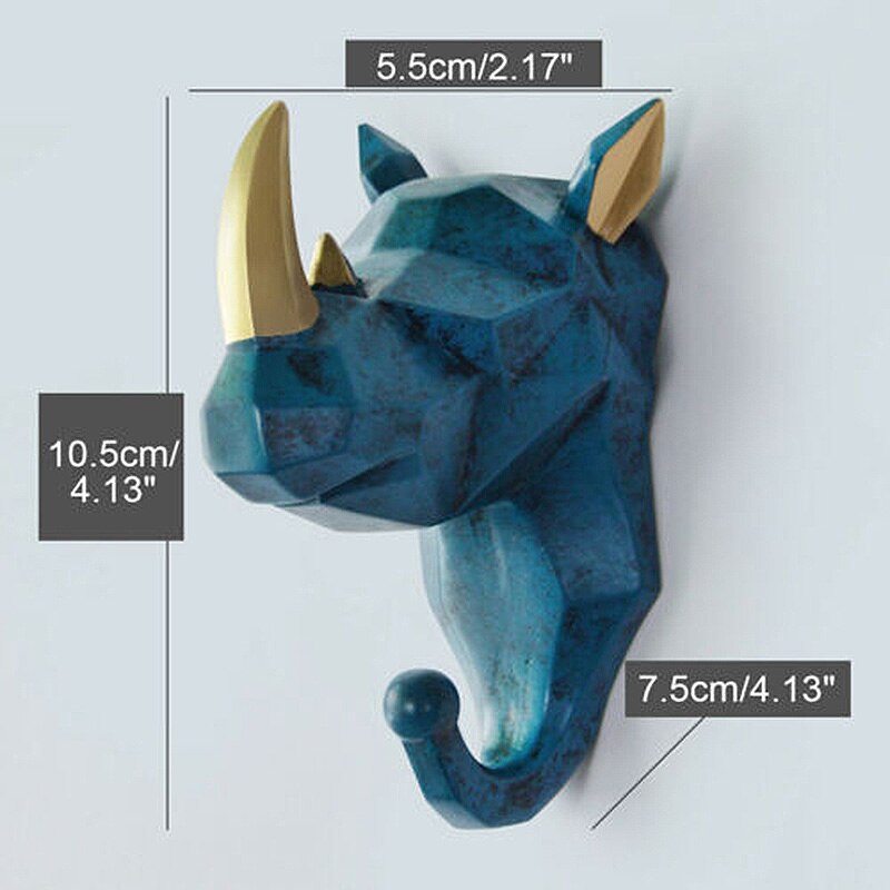 Colgador de pared de cabeza de Animal de estilo nórdico, Perchero de ciervo, rinoceronte, gancho para ropa, soporte para llaves, decoración del hogar de resina, 1 unidad: B4