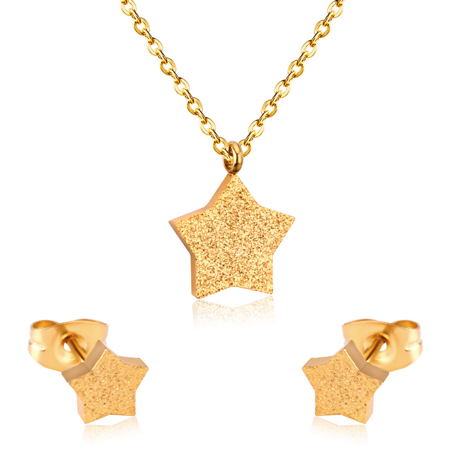 Luxusteel Pendientes Oorbellen Voor Vrouwen Klassieke Ster Kettingen Goud Kleur Kragen Choker Rvs Sieraden Sets Vriend: gold