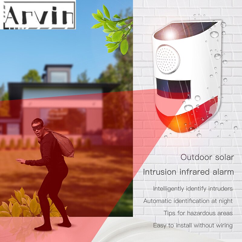 Infrared Alarm Solar Indoor and Outdoor Infrared Alarm 120dB Solar Energy Wireless Remote Control For Your Home Security System