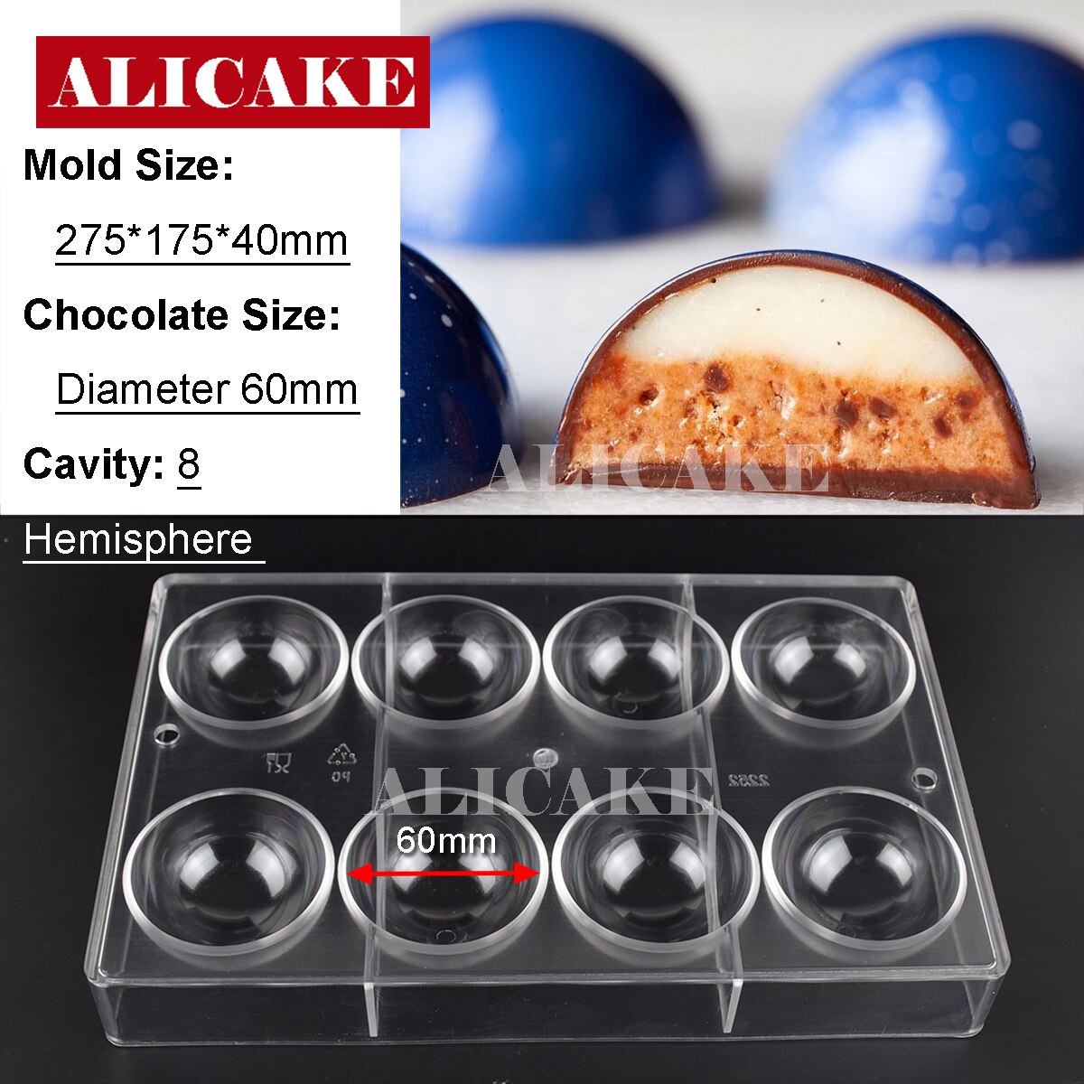 3D Polycarbonaat Chocolade Mallen Gereedschap Lade Vorm Mal Voor Chocolade Bar Cakevorm Zoetwaren Bakken Gebak Bakkerij Gereedschap: 2252PC-60mm
