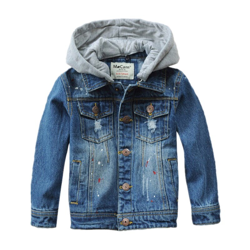 Children&#39;s Denim Jacket With Hood Brand Kids Jean Coat For Teen Boys 2-14 Years Outerwear: picture colors A / 150CM