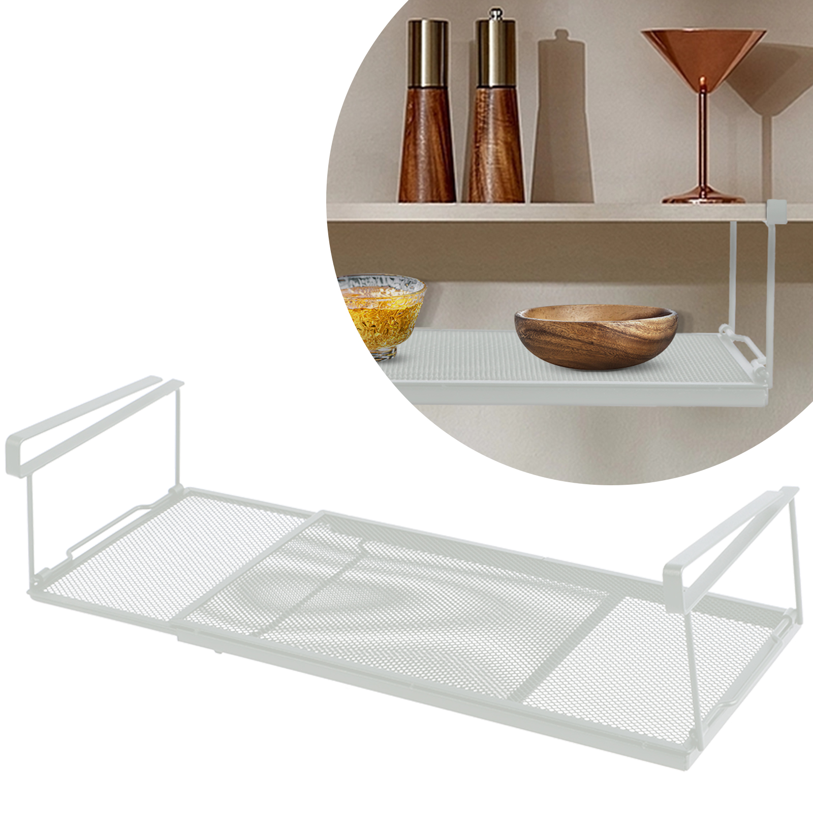 Extendable Under Cabinet Organizer Shelf Steel Closet Desk Hanging Mesh Basket Multipurpose Kitchen Household Storage Basket