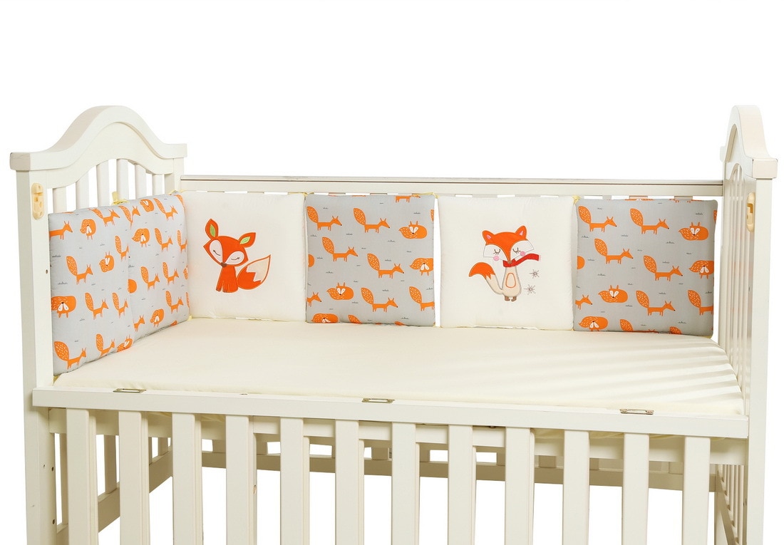 6 stks Baby Bed Bumper Katoen Vos Olifant Beddengoed Set voor Pasgeboren Baby Wieg Bumper Cot Bumper Protector Rugkussen baby