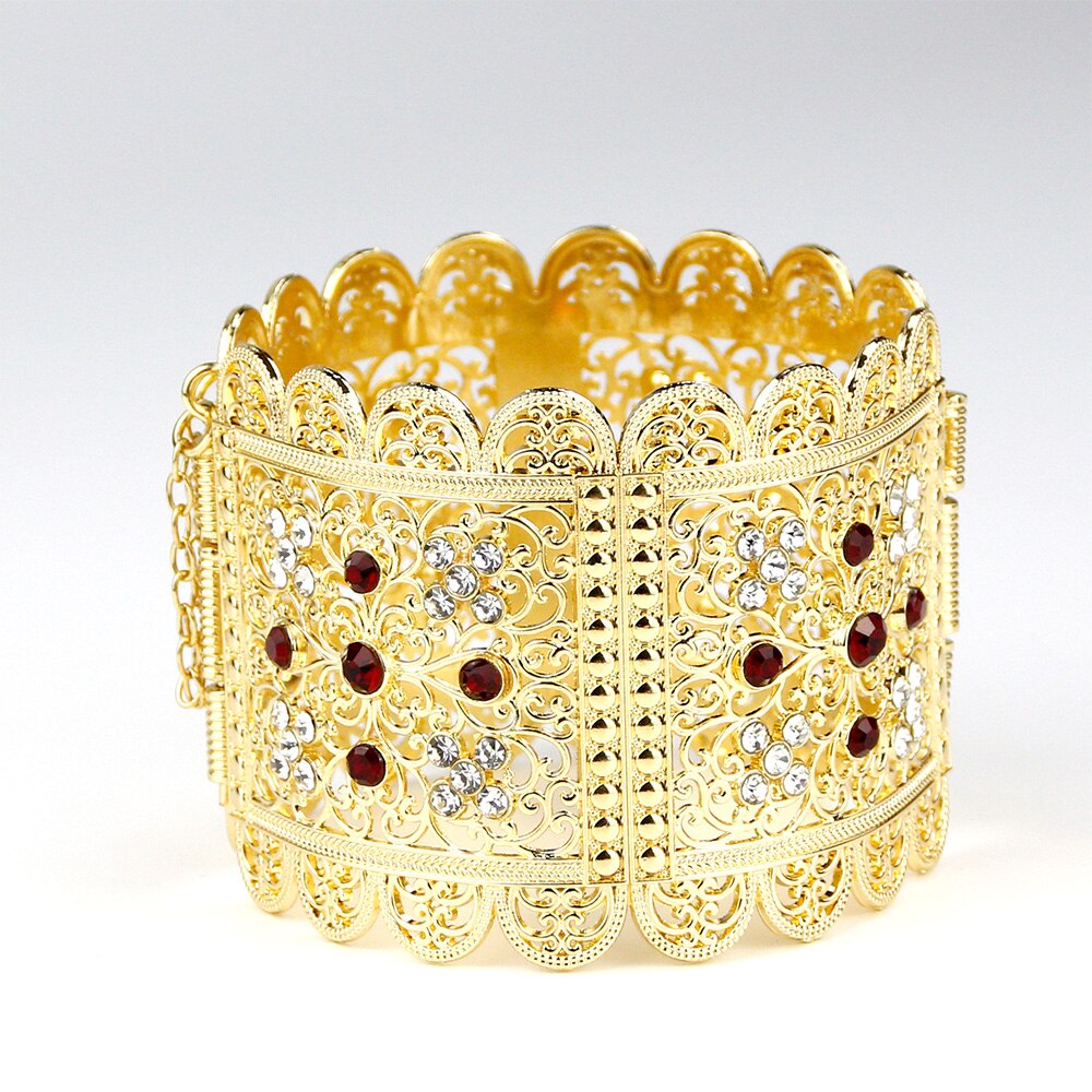 Sunspicems – Bracelet algérien marocain pour femmes, couleur or, grande taille, manchette en fleur de cristal, ethnique indienne, bijoux de mariage: Default Title
