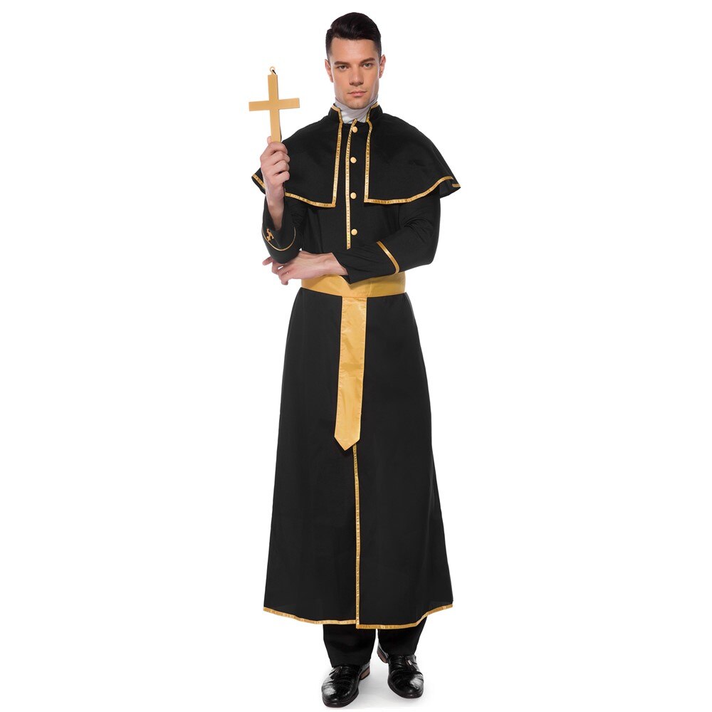 Adulto hombre clásico sacerdote Pastor Cosplay disfraz de Halloween monja Jesucristo María sacerdote Drama clérigo vestido de lujo