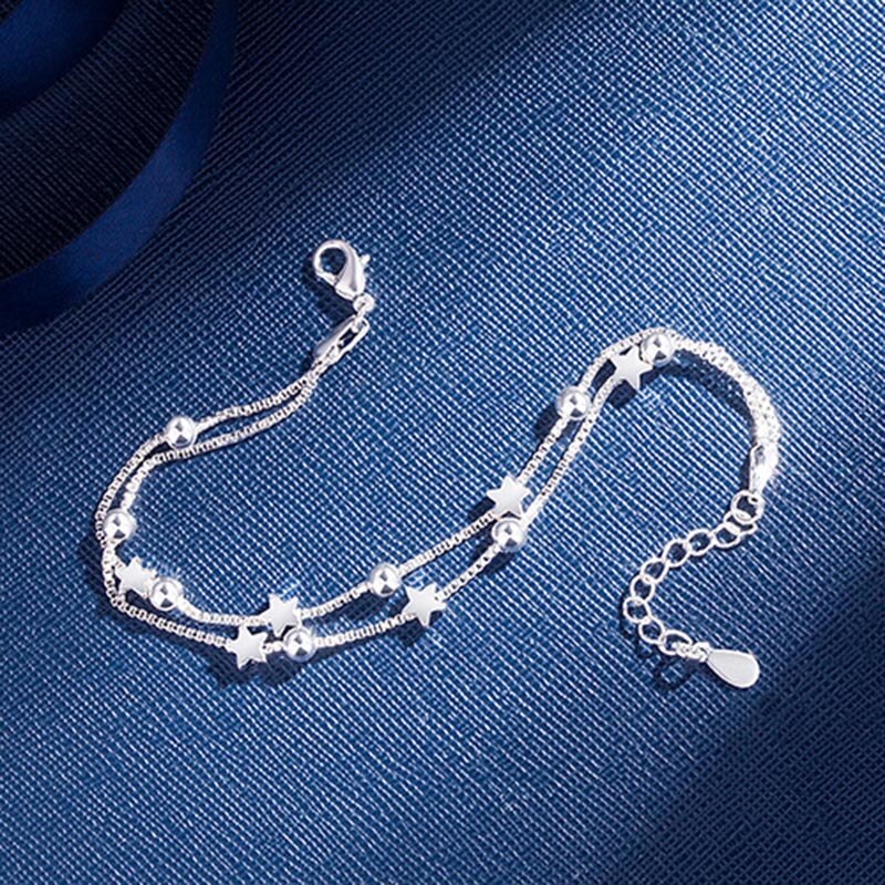 Crazy Feng Chain Bracelet Silver Color Beads Stars Charm Bracelet For Women Snake Link Chain Bracelet Jewelry