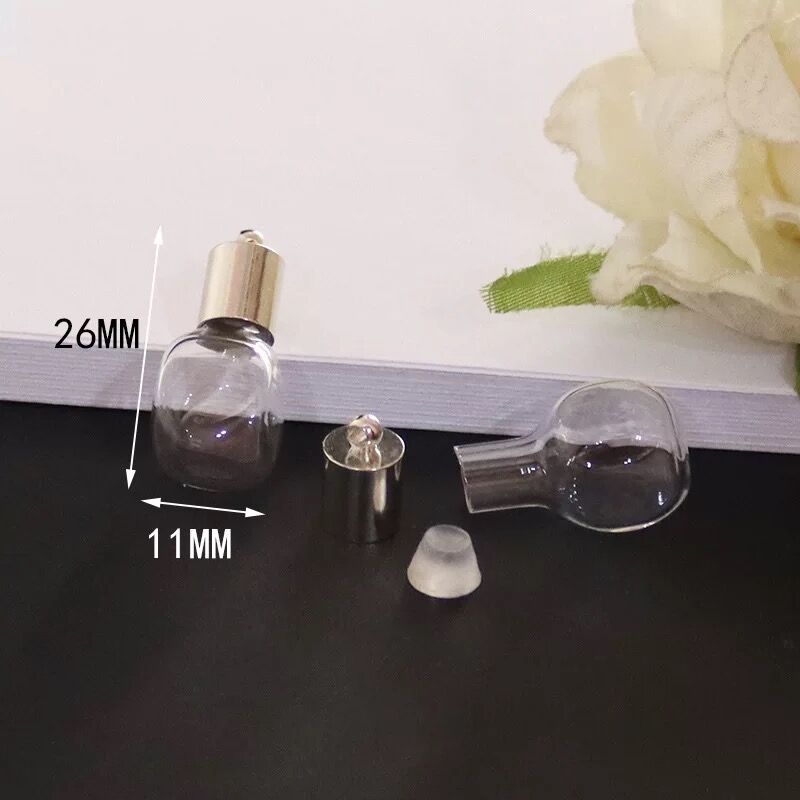 2pc 6mm mischen bilden glas Phiole Anhänger (metall kappe mit gummi stecker Mini glas charme/flasche miniatur fläschchen schmuck halskette: Nein7