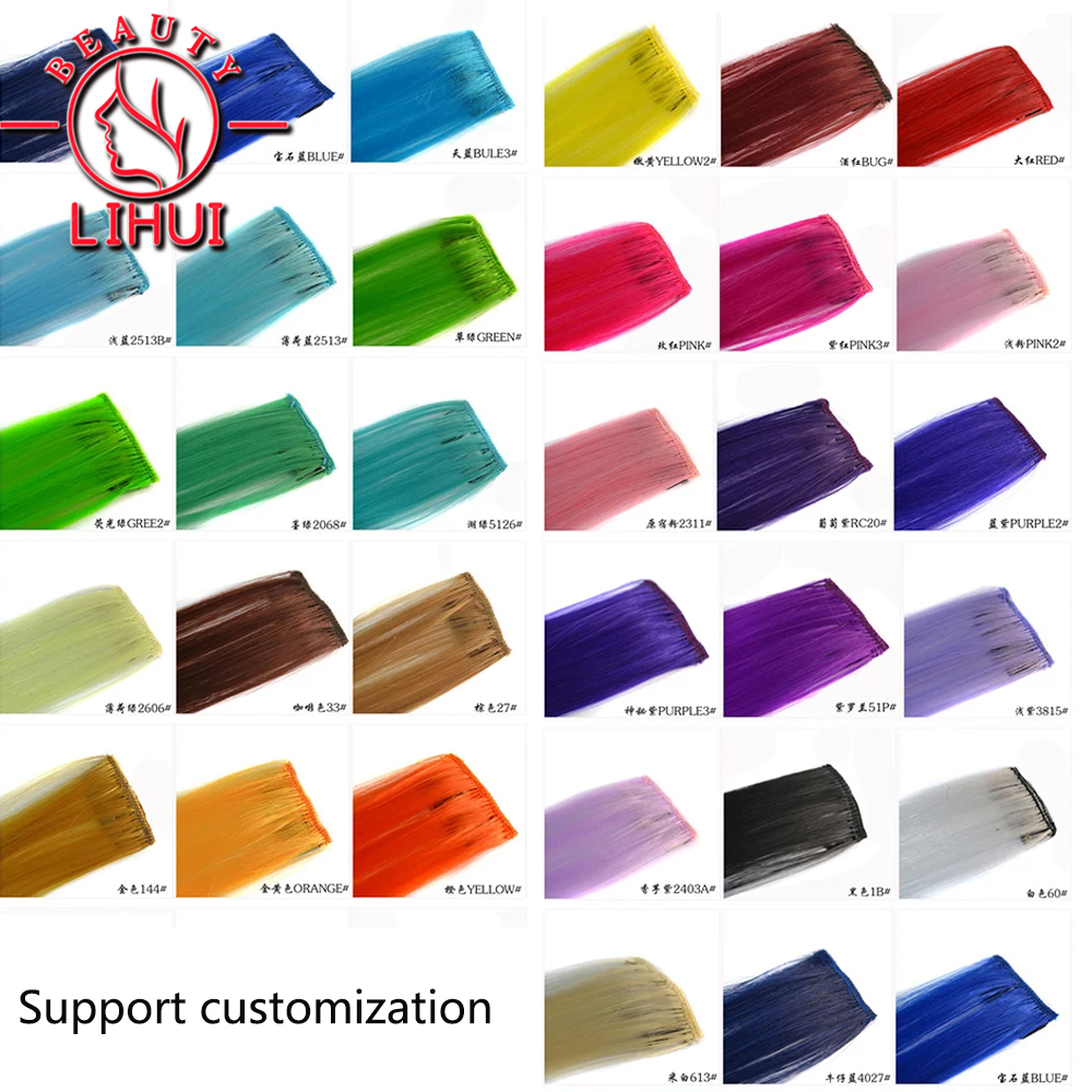 LIHUI-extensiones de cabello sintético para mujer, mechones de pelo largo y liso, con Clip, para resaltar, Color arcoíris, Color rosa