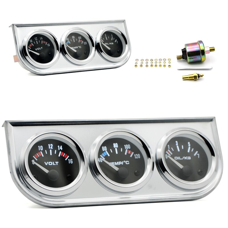 Set Triple Gauge Kit Measuring Replacement Accessories Spare Electrical Voltmeter DC 12V Sensor 52mm Indicator