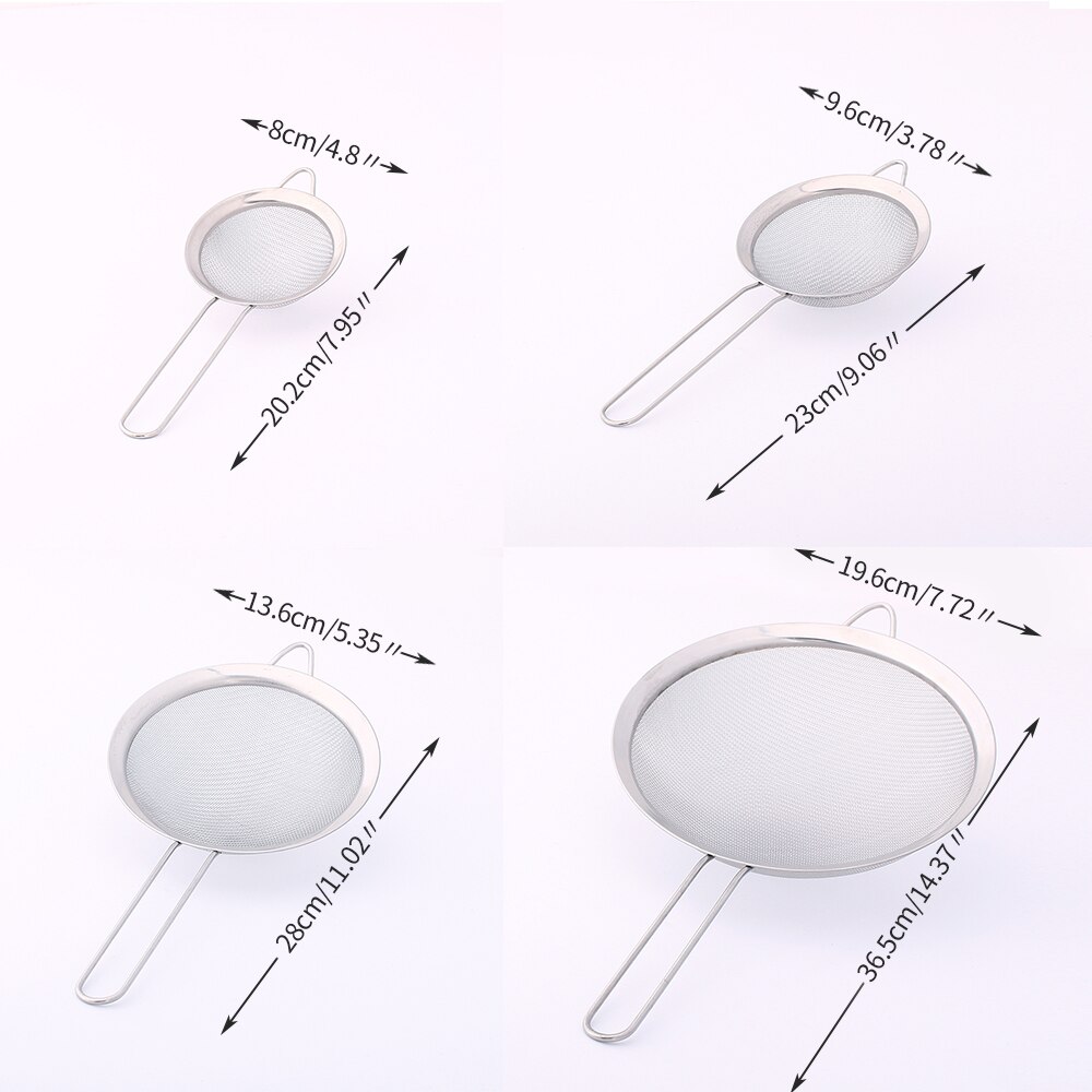 Tamis de farine d'huile de grillage fin de tamis d'acier inoxydable de 4 pièces/ensemble outils de cuisine de cuisson tailles 3 ", 4", 5.5 "et 8"
