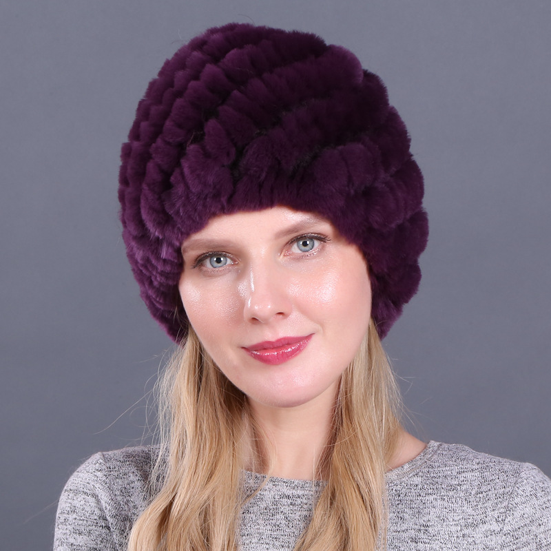 Dames RealRabbit bontmuts harige gebreide muts warme muts ski schedel cap