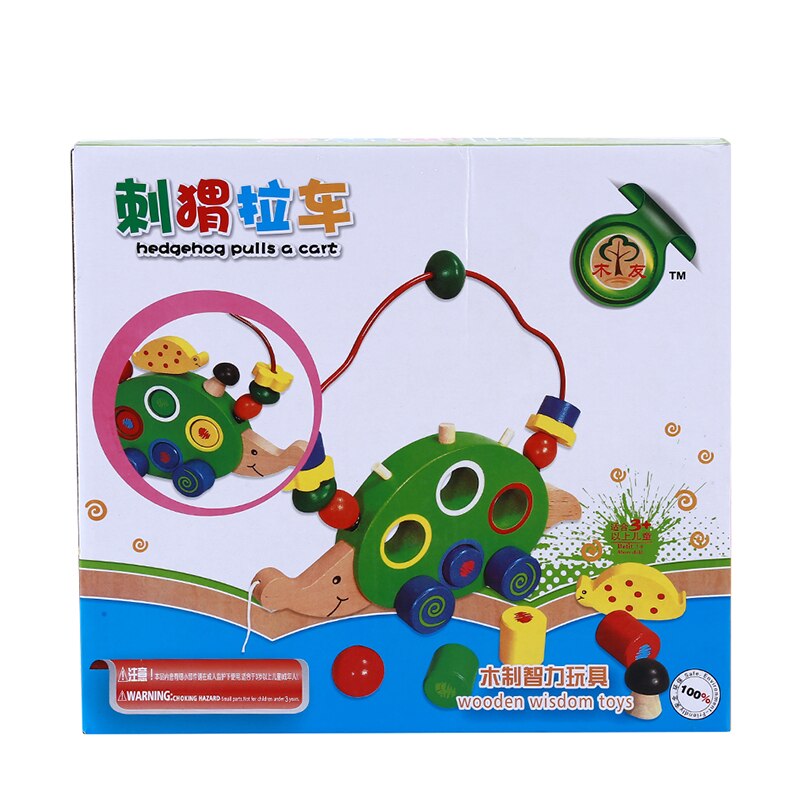 Kleurrijke Houten Egel Pull Auto Rond De Kralen Kinderen Educatief Speelgoed Houten Slepen Dieren Speelgoed Voor Kinderen Spel