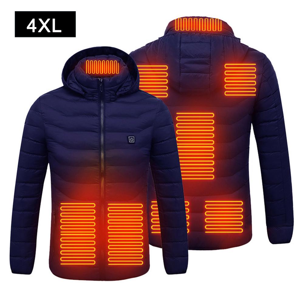 8 Areas Electric Heated Jackets Outdoor Sport Coat USB Electric Heating Hooded Winter Thermal Warmer Jackets for Hiking Skiing: Blue / XL