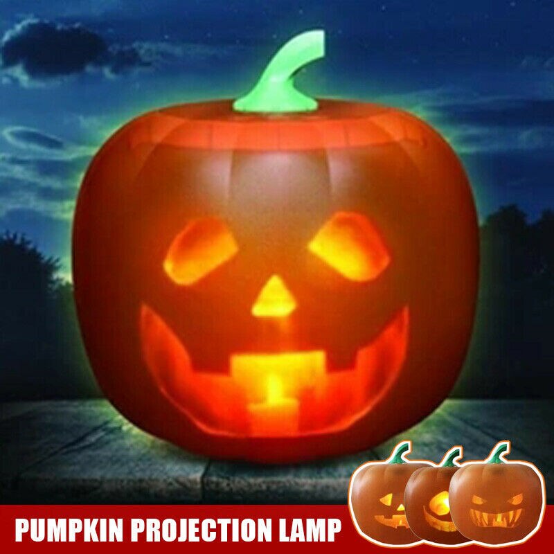 Halloween Flash Talking Singing Animated LED Pumpkin Projection Lamp Halloween Home Party Decoration Switchable Three Expression
