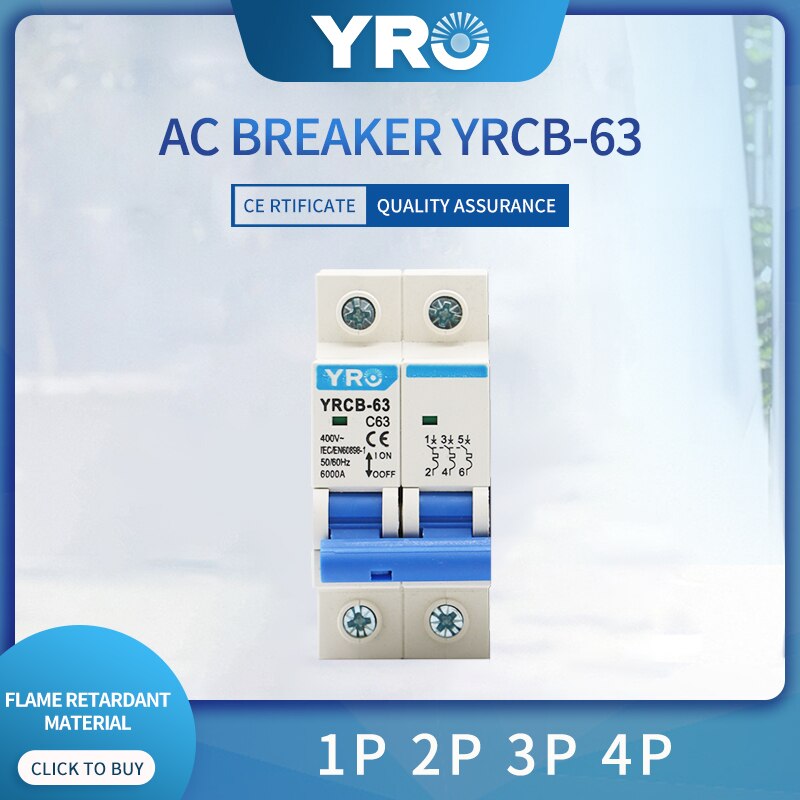 2p ac 400v ministrømbryter mcb 6a 10a 16a 20a 25a 32a 40a 50a 63a kretsbeskytter yrcb -63