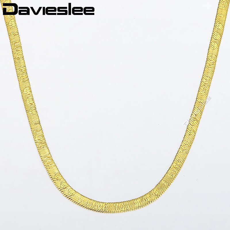 Davieslee 5mm Ketting Mannen Vrouwen Ketting Snake Visgraat Kettingen Gold Filled I Love U Patroon Mode-sieraden DGN468