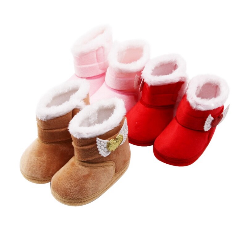 Botas antideslizantes para bebé de 0 a 18M, zapatos de invierno para niño y niña, botas de nieve de algodón con amores, botas de tubo medio