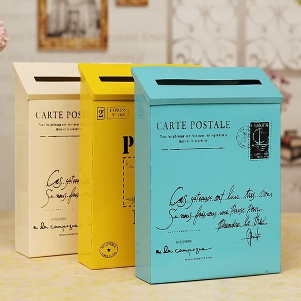 Iron Lock Letter Box Vintage Wall Mount Mailbox Mail Postal Letter Newspaper Box 30*23*6cm 5Colors