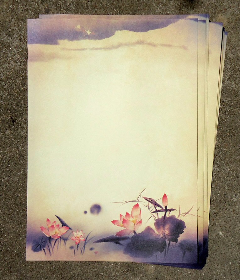 Pintura de tinta china tradicional, Bloc de letras de flor de loto clásica Antigua/papel vintage para , papel de escritura de recuerdo, 80 Uds.