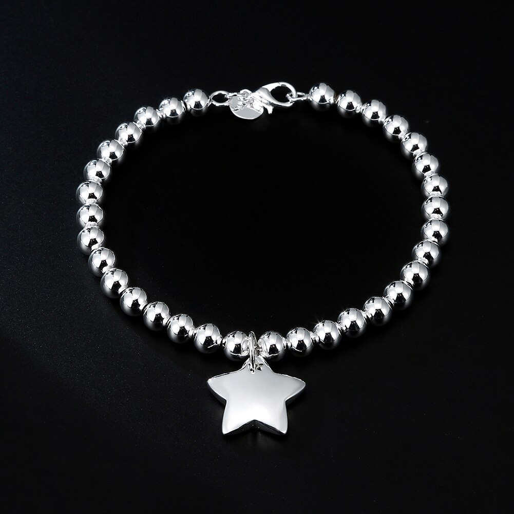 925 Sterling Silber- 4MM Korn Kette Stern Anhänger Armbänder Pro Frauen Party Hochzeit Zubehör Schmuck