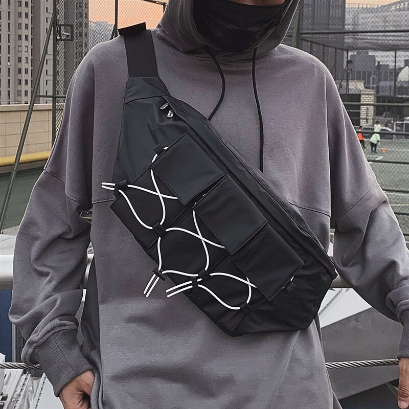 Marca original grande-capacidade saco de peito de rua personalidade trabalho feito com ferramentas saco de função casal tendência japonesa saco de desporto saco do mensageiro