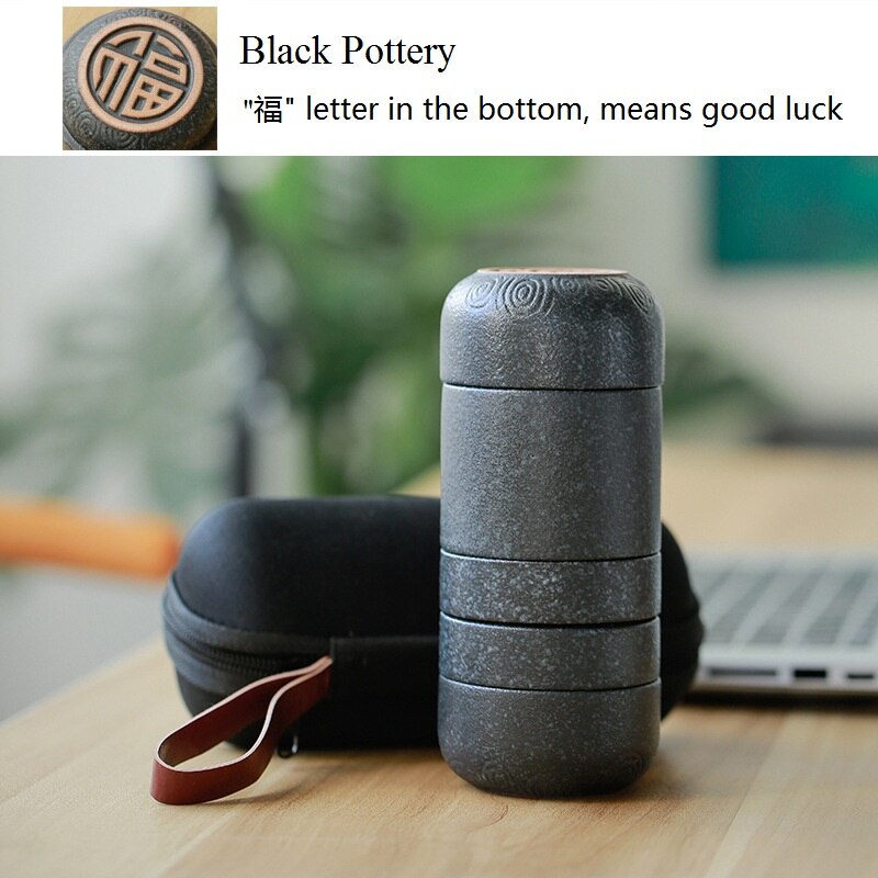 Creatieve Draagbare Zisha Thee Kopjes Set voor Reizen Paarse Klei Thee Set voor Outdoor Trips Relatiegeschenk Aanwezig 4 Cups: 03