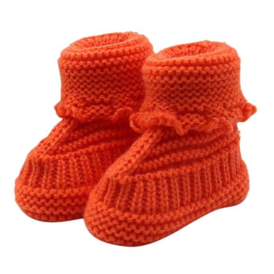 Småbørn nyfødt baby strikning blonder hæklet sko spænde håndværkssko vinter varme sko solide uldne babysko 0-6 måneder