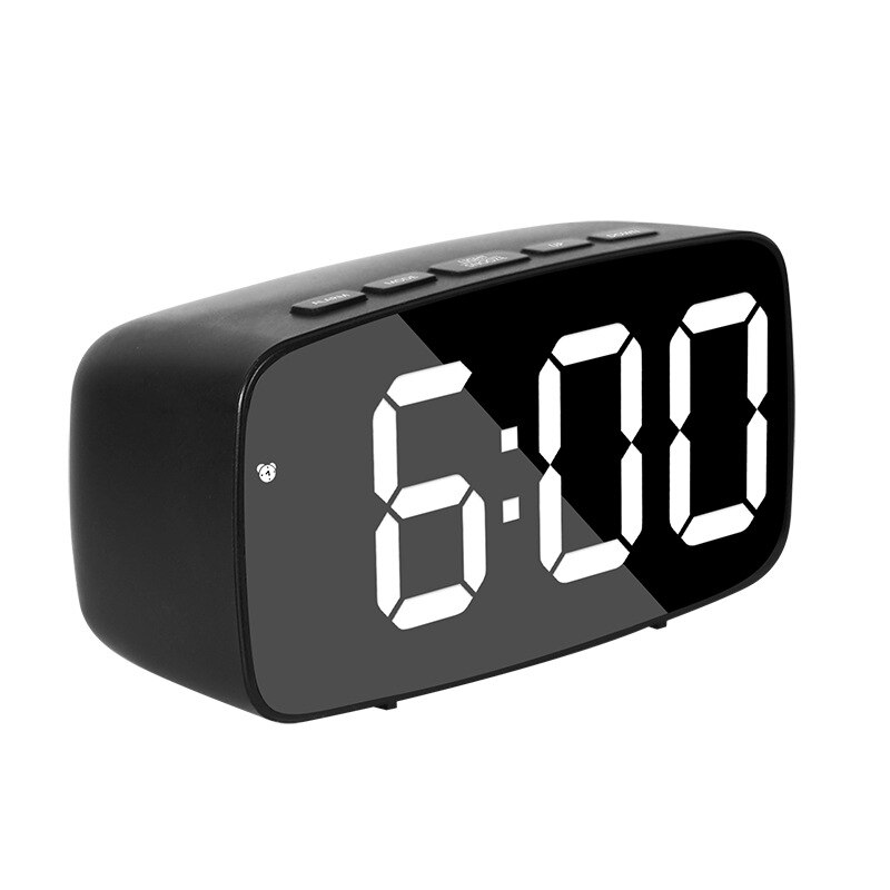 LED Mirror Digital Clock Alarm Battery USB Charging Date Temperature Display Snooze Funtion Electronic Watch Home Office Decor: A Black-white