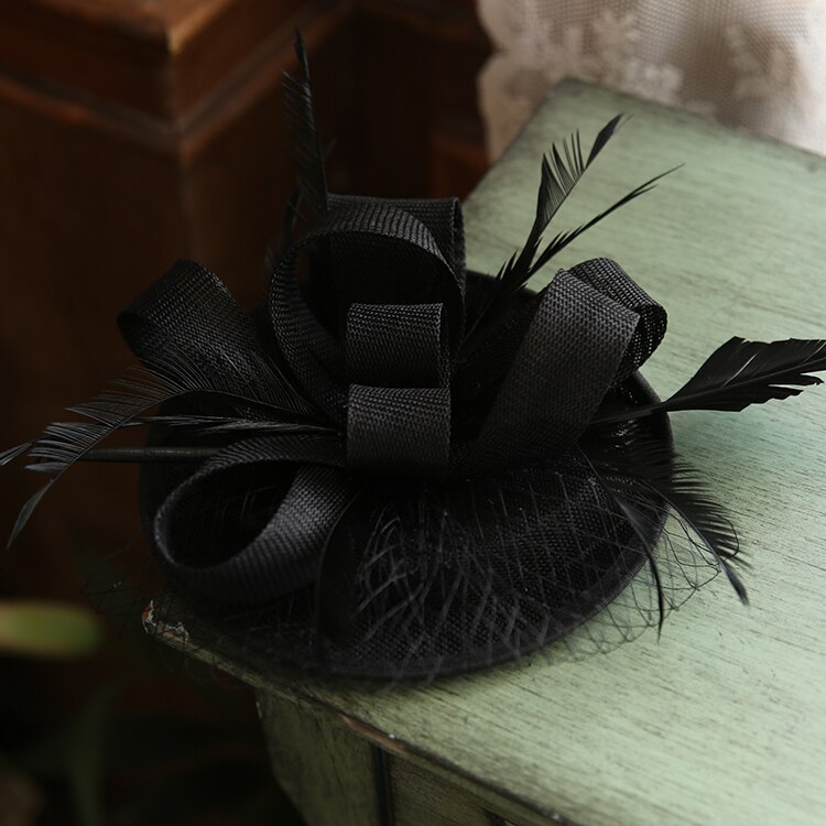 Mingli Tengda Banquet Cambric Headwear Formal Hat Bride Khaki Hats Hairpin Feather Flower Hat Bride Pink Wedding Accessories: black